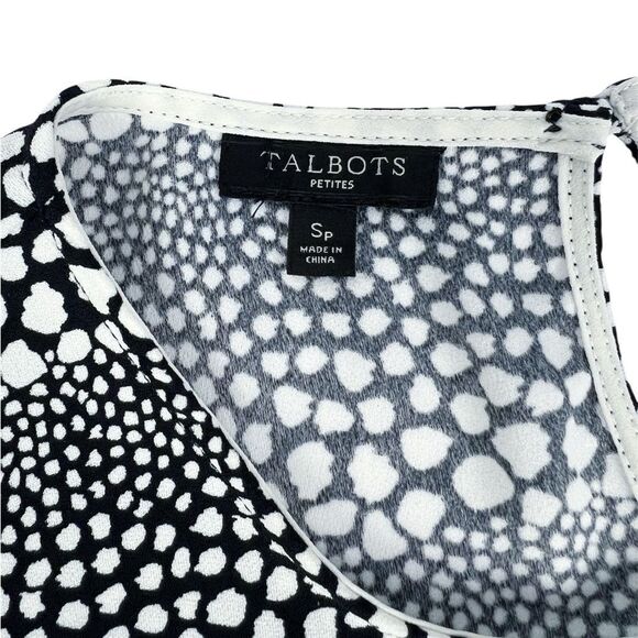 Talbots Black White Dot Print Long Sleeve Blouse Tie Detail Size Small Petite - Picture 5 of 6